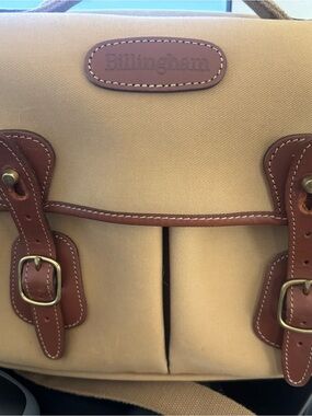 Tan Camera Bag with Brown Leather Trim